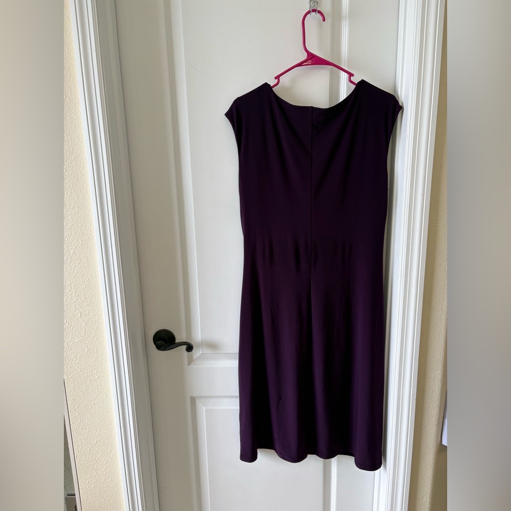Lauren Ralph Lauren Plum Draped Ruched Sheath Dress Size 16 - Picture 3 of 6